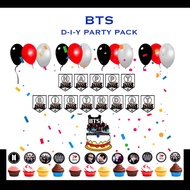 ♢BTS Theme Party Set Banner Cake Topper Cupcake Toppers Balloons☂