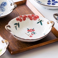 Imported Minoyaki Hand-Painted Retro Double-Eared Dish Plate Distressed Japanese Curry Rice Plate Fr