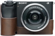 A6700 Camera Case, BMAOLLONGB Handmade Genuine Real Leather Half Camera Case Bag Cover for Sony Alph