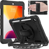 iPad 10.2 Case 2019 (iPad 7th Generation Case) with Screen Protector Pencil Holder Kickstand Hand/Shoulder Strap.Rugged Durable Protective Tablet Cover for iPad 10.2 inch-Black