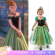Frozen Princess Anna Green Mesh Dress Christmas Outfits For Kids Girl Halloween Carnival Cosplay Costume Gown Baby Dresses