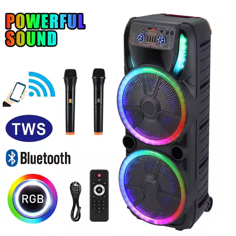 7000w Portable Bluetooth Party Speaker DJ Karaoke Heavy Bass Dual 15" Subwoofer Rechargeable Sound S