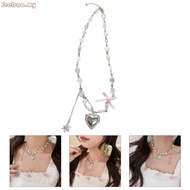 feelsaa Vintage Goth Bowknot Heart Pendant Choker Clavicle Chain Necklace For Women Girl
