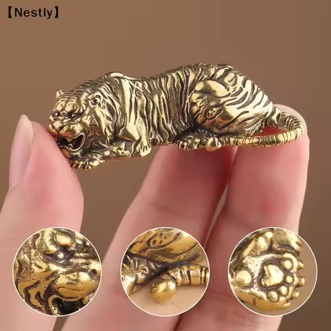 Vintage Brass Tiger King Statue Paperweight Ornaments Copper Animal Tiger MIniatures Figurines Desk 