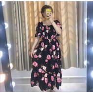 READY STOCK FLORAL MIDI SQUARE DRESS VIETNAM DRESS BUNGA VIRAL