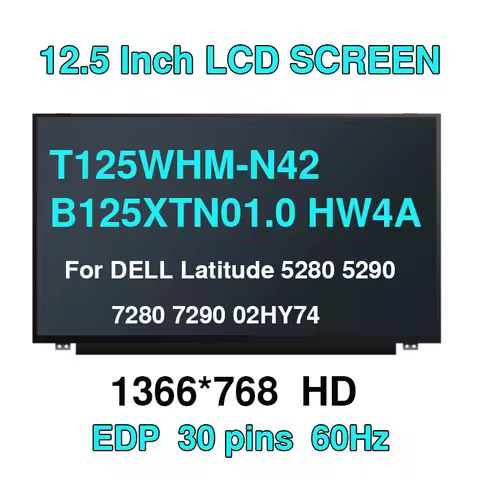 12.5 Inch Laptop LCD Screen NT125WHM-N42 B125XTN01.0 HW4A For DELL Latitude 5280 5290 7280 7290 02HY