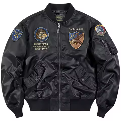 Spring Autumn Men Embroidery MA1 Pilot Jacket Retro Loose Short Cargo Bomber Coat