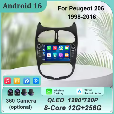 7''Android 16 Car Radio for Peugeot 206 1998-2016 206CC 206SW Multimedia Player GPS Navi BluetoothWi