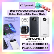 Awei P134K 20000mAh Multiple Output Power Bank Built-in 4 Cable LCD Pawerbank Bank Kuasa Built In Cable Powerbank P133K