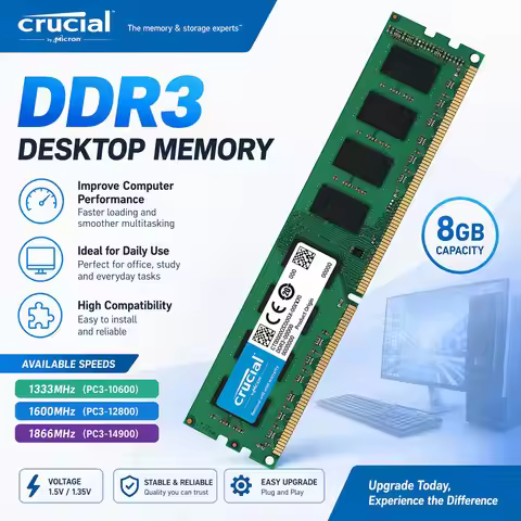 Crucial Memory Desktop RAM DDR3 DDR3L 8GB 4GB 1333 1866 1600MHz DIMM PC3-10600 PC3L-12800 PC3-14900 