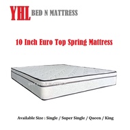 YHL 10 Inch Euro Top Spring Mattress With Cotton Fabric (Size : Single / Super Single / Queen / King)