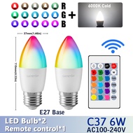 2pcs C37 E14/E27/B22 RGB Candle Bulb LED Multicolor light 16 Colors 220V 110V Smart lighting Dimmabl