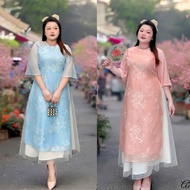 High Quality Big Size 4-Piece Ao Dai Set 50-90KG With Gentle, Super Pretty Mesh Skirt - AD08 - U Xin