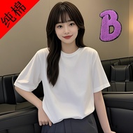 2026B Letter Heavy Pure Cotton Women Short-Sleeved T-Shirt Summer Korean Version New Style Bottoming