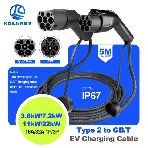 Kolanky EV Charging Cable Type2 Male Plug to GB/T Socket Car side 16A 3.6kW 32A 7.2kW 1P 11kW 22kW 3