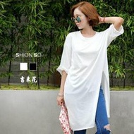 ☆大碼 [紫羅綺] AA-01726 落肩五分袖側開衩長版上衣 ( 白.黑 L.XL.2XL ) 現貨+預購
