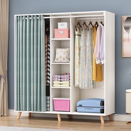 🔥Simple wardrobe modern minimalist cloth curtain door home bedroom economic solid wood plate type children's wardrobe dormitory cabinet