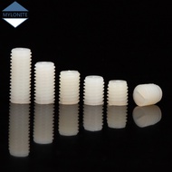 M3 M4 M5 White Slotted Nylon Set Screw Plastic Thread Flat Head Metric Headless Slotted Bolt Grub Screw Length 4mm-40mm