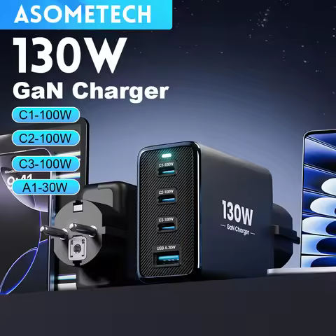 Gan USB Type C Charger 130W 4 Port PD3.0 QC4.0 3.0 Grounded Fast Charging For Samsung iPhone 17 16 P