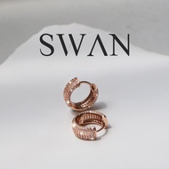 SWAN - Mini Pave Huggie Earring ต่างหูห่วงเงินแท้ ฝังเพชร cubic zirconia