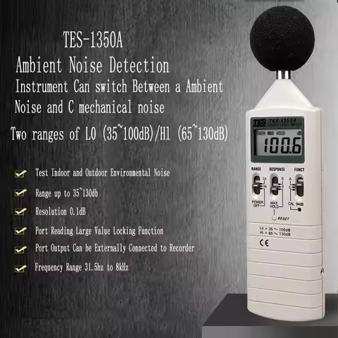 TES-1350A Sound Level Meter 35-130 dB Range 0.1 dB Resolution Professional Digital Noise Meter TES13