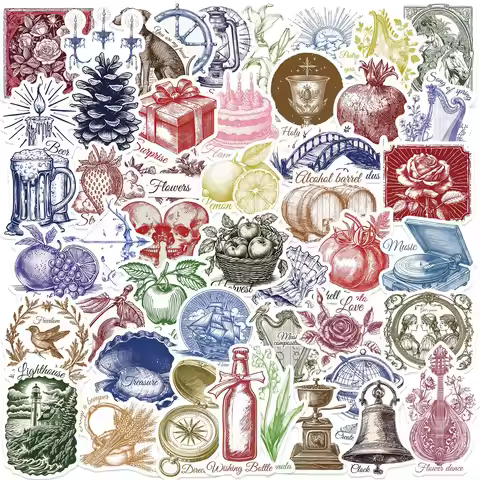 50/100PCS Cartoon Retro Imprint Stickers Decorative Notebook Luggage DIY Waterproof Stationery Stick