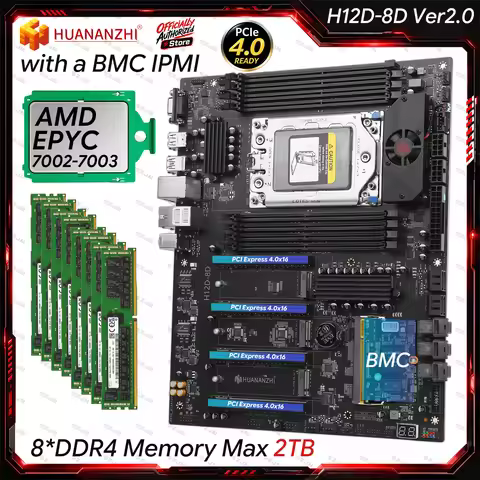 HUANANZHI H12D 8D Motherboard Set Kit With BMC IPMI AMD EPYC 7002 7003 Series CPU 8 Channel Memory M