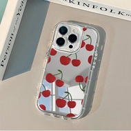 1.5mm PC Phone Case With Cherry Pattern Mirror Surface, Shock Absorption Bumper Frame, Compatible Wi