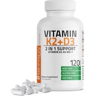 Bronson Vitamin K2(MK7)and D3Non-GMO Formula5000IU Vitamin D3and90Microgram K2MK7Easy to swallow D&K