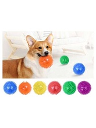 6入組tpr材質實色吱吱聲玩具球,尖刺按摩球,彈性球,適用於狗狗玩具,室內家庭玩具-隨機顏色
