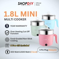 SHOPDIY【8 FREE GIFT】1.8L Electric Mini Cooker Multi Cooker with Steamer Stainless Steel Electric Min