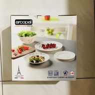 【全新未使用】法國ARCOPAL 絢麗櫻花強化餐具(兩盤兩碗兩蓋)