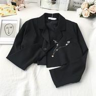 Ready Stock Women Blazer Jacket Short Cropped Gothic Punk Street Wear Slim Loose Spring Autumn Fashion Casual Black with Chain