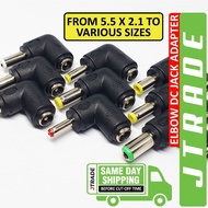 DC Elbow Power Supply Barrel Jack Connector Adapter Converter 5525 or 5521 to Various Sizes