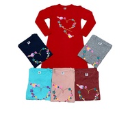 Size 6-13 tahun Baju T-shirt Labuh Lengan Panjang Kanak-Kanak Perempuan Glitter Print Heart