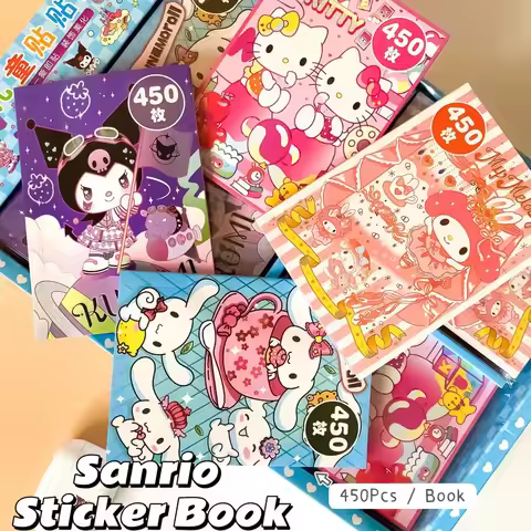 450Pcs/Book Sanrio Kuromi Hello Kitty Stickers Cartoon Melody Cinnamoroll Hand Acount Decorative Sti