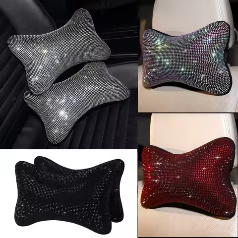 2 Pcs Diamond Bling Car Neck Pillow for Car Seat Driver Auto Seat Headrest Cushion Crystal Rhineston