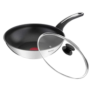 Tefal 特福 精靈複合 不鏽鋼系列 不沾鍋炒鍋 + 玻璃蓋 電磁爐適用  28cm  1組
