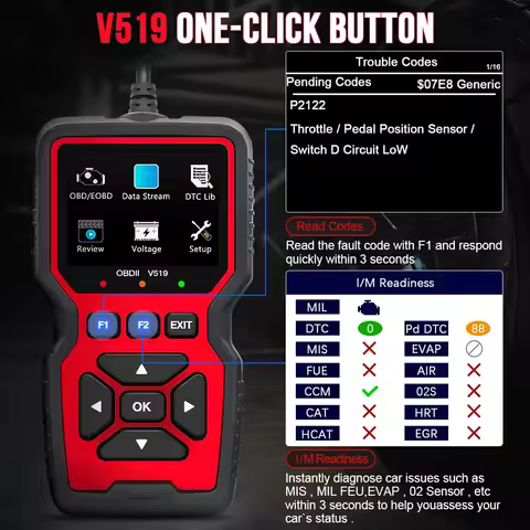 V519 Car OBD2 Scanner Diagnostic Tool Voltage Tester Professional Auto Check Engine Code Reader OBD 