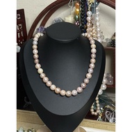 (P01) Natural Pearl Necklace 42cm Big and Round Pink Purple Champagne 8.8mm to 10.7mm 天然珍珠正圆粉紫香槟色