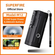 SUPERFIRE M12 112W Powerful LED Flashlight Ultra Bright 8000LM LED Torch Type-C Rechargeable 8000mAh