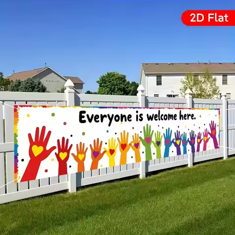1 piece of welcome banner for all - colorful handprint design, durable polyester material, 44.96x199