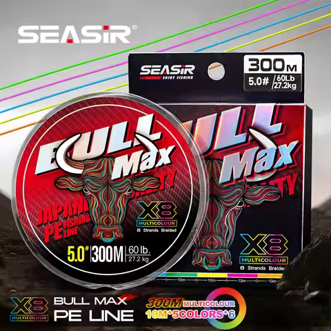 Seasir Bull Max X8 Multicolour Fishing Line Braided Japanese Quality PE 0.8-6.0 300M 15-70LB High St