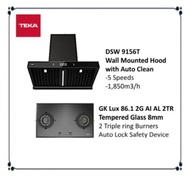 Teka DSW 9156T Wall Mounted Glass Panel Hood (1850m3/h) + GK Lux 86 1.2G AI AL 2TR Built In Hob