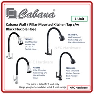 CABANA CB2862 / CB2862-BL Wall / CB2863 / CB2863-BL Pillar Mounted Kitchen Tap c/w Black Flexible Ho