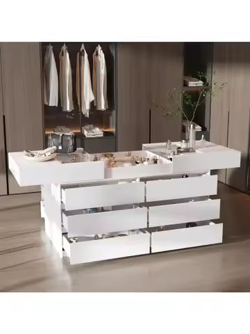 Armoire Bedroom Island with Sliding Glass Top, Wardrobe Closet with 12 Drawers, Walk-in Closet Islan