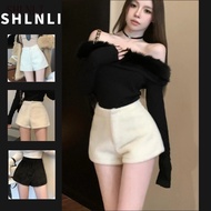French High Waisted Spring Summer Shorts Women's Elegant Causal Fur Shorts