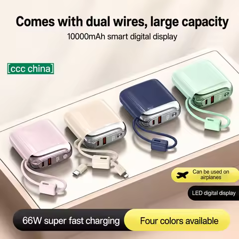 66W CCC 20000mAh Mini PowerBank Super Fast Charging Built-in USB-C Cable PD3.0/QC3.0 Certified Porta