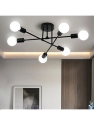 1套現代sputnik吊燈,6盞燈的中世紀天花板安裝燈具,適用於臥室、餐廳、客廳、廚房,e26 / E27插座,不含燈泡（黑色）