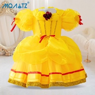 MQATZ ชุดเจ้าหญิงเด็กทารก Belle ชุดงานปาร์ตี้เด็กคริสต์มาสวันเกิดดอกไม้เสื้อผ้า Beauty And The Beast